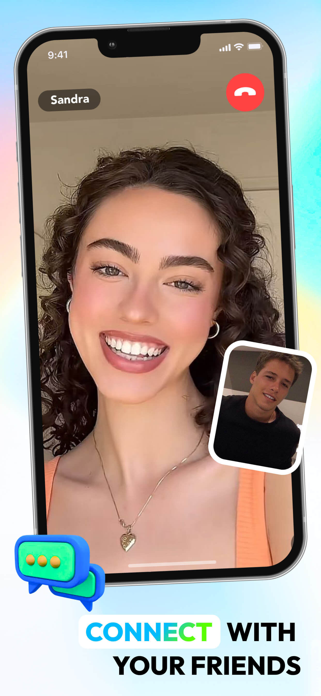 Friends connecting over a video call on the app